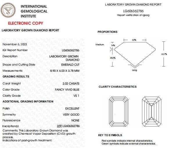 2 CT Emerald Cut Vivid Blue IGI Certified Lab Grown Diamond For Engagement Ring