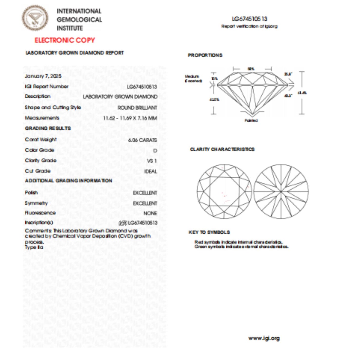 6 CT Round Lab Grown Diamond For Engagement Ring