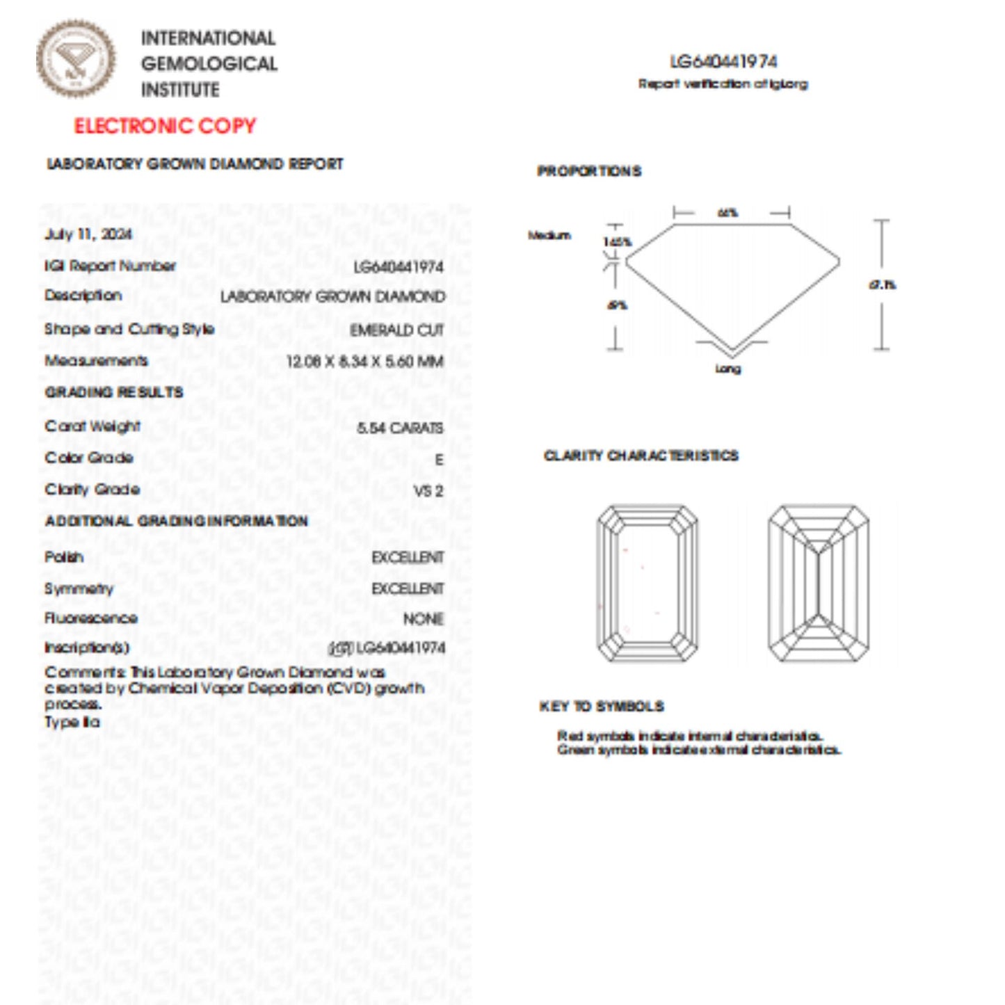 5.54 CT Emerald Cut Lab Grown Diamond For Engagement Ring