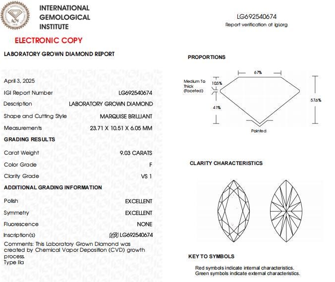 9 CT Marquise Lab Grown Diamond For Engagement Ring