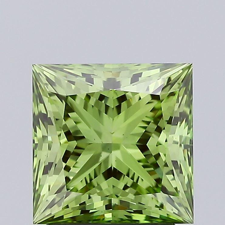 2 CT Princess Cut Vivid Green Lab Grown Diamond For Engagement Ring