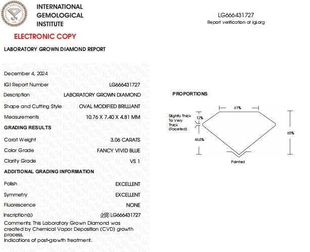 3 CT Oval Vivid Blue Lab Grown Diamond For Engagement Ring | Custom Ring