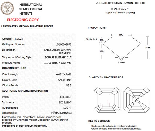 6 CT Asscher Cut Fancy Pink Lab Grown Diamond For Engagement Ring