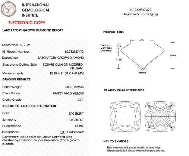 Pair 20 CT-VS1 Yellow Cushion Cut Lab Grown Diamond for Earrings or Wedding Gift | Best Gift for Wife