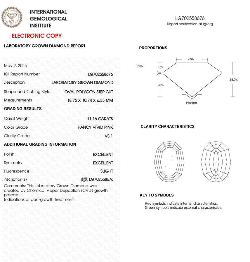 11.16 CT Pink Oval Lab Grown Diamond for Anniversary Gift | IGI Certified | Best for Wedding Gift or Engagement Ring | Gift for Girl