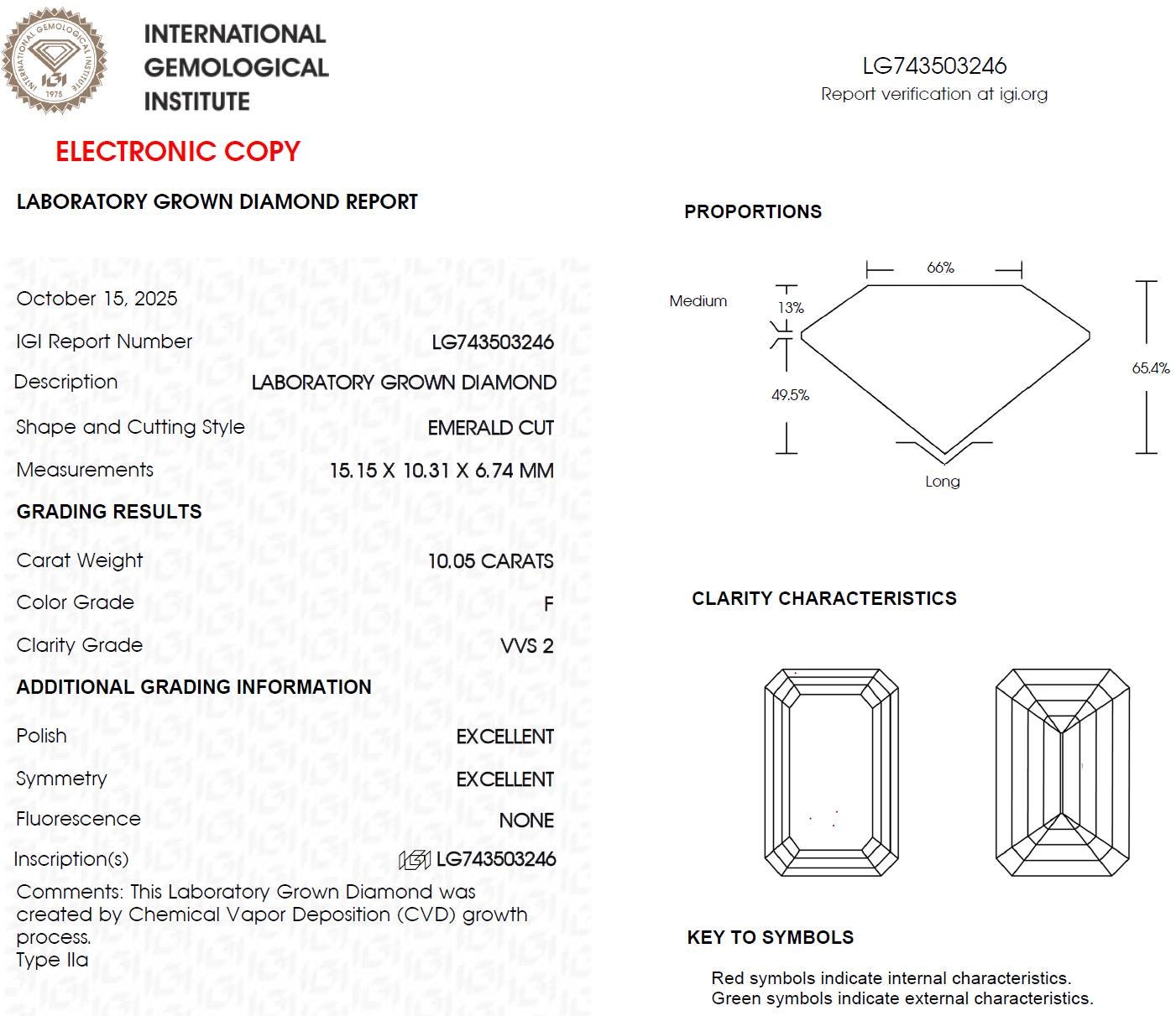 10 CT Emerald Cut Lab Grown Diamond F-VVS2 for Ring or Anniversary Gift | IGI Certified | Gift for Wife