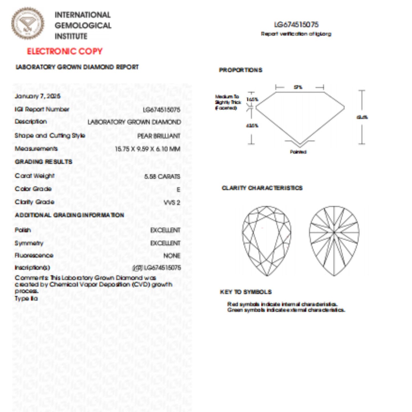 5.58 CT Pear Loose Lab Grown Diamond | Lab Created Diamond for Engagement Ring | Best Lab Diamond for Anniversary Gift