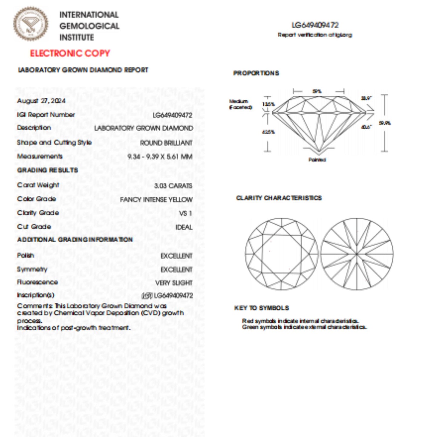 3 CT Round Intense Yellow Lab Grown Diamond For Engagement Ring