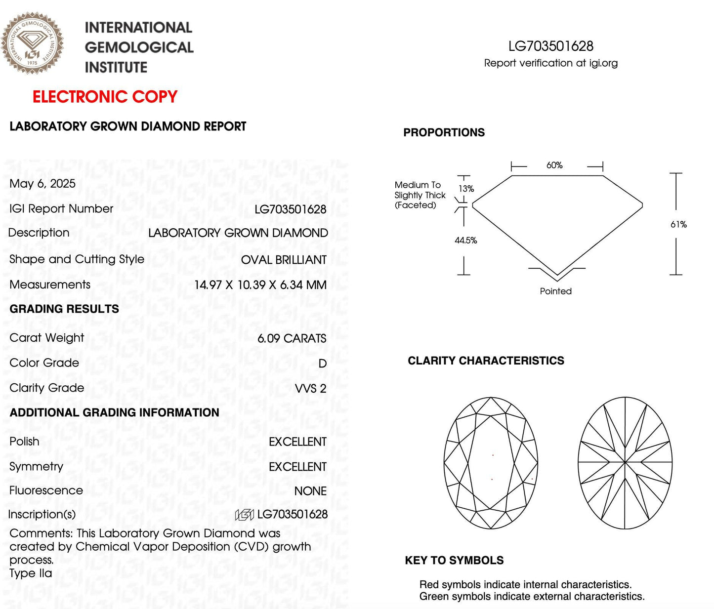 Oval 6 Carat D- VVS2 Lab Grown Diamond