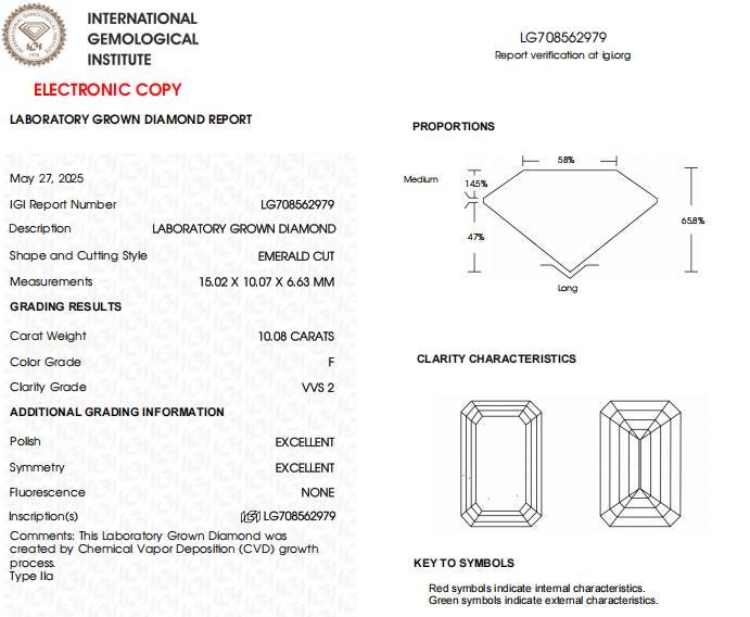 10 CT Emerald Cut Lab Created IGI Certified Diamond For Engagement Ring