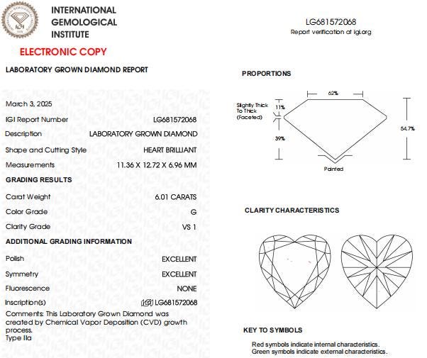 6 CT Heart Shape Lab Grown Diamonds For Engagement Ring