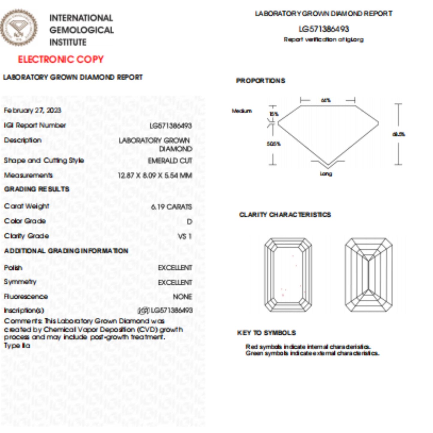 6.19 CT Emerald Cut Lab Grown Diamond For Engagement Ring