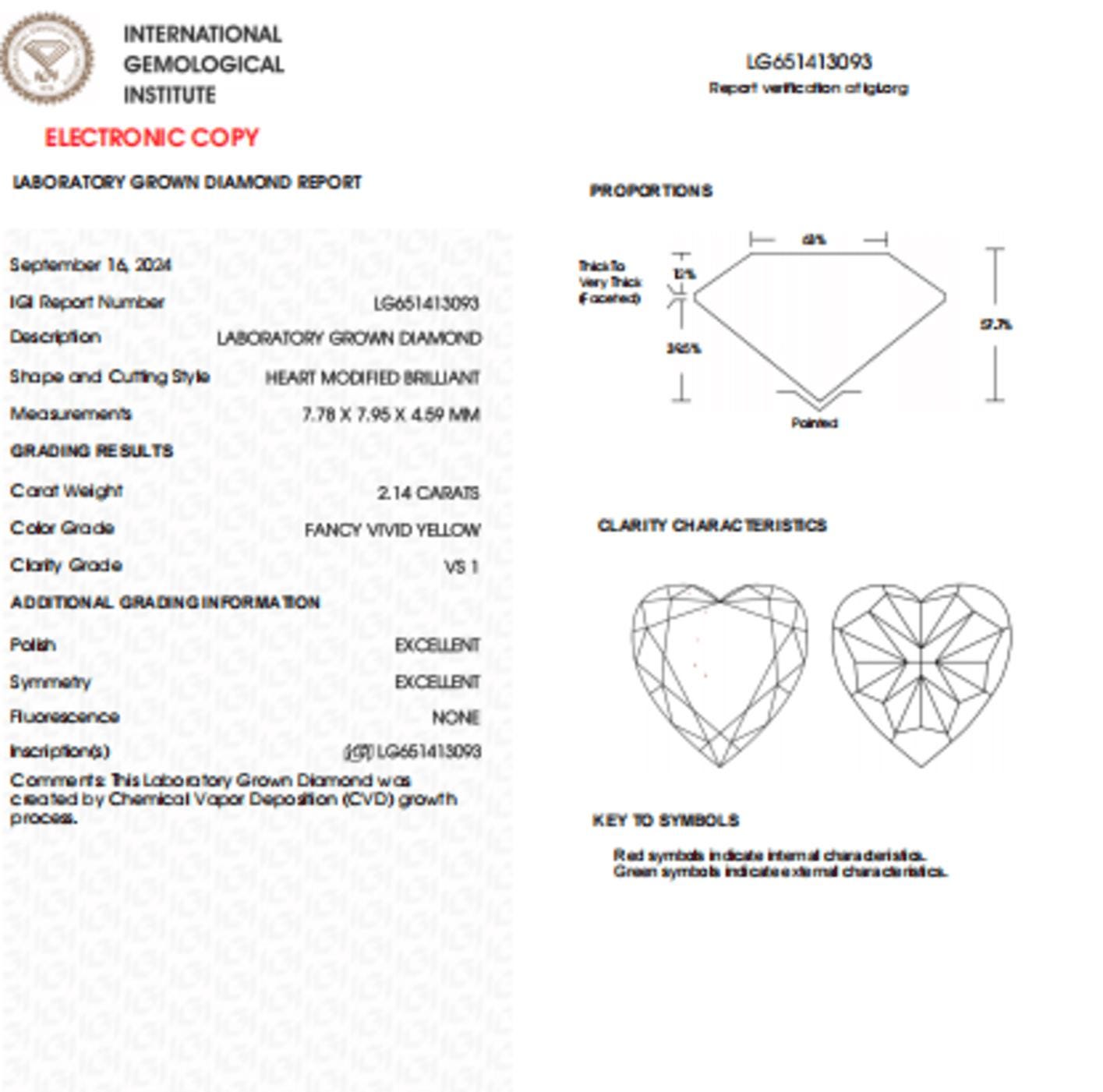 2.14 CT Heart Shape Vivid Yellow Lab Grown Diamond For Engagement Ring